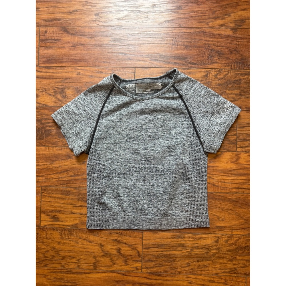 PINK Victoria's Secret Seamless Short Sleeve Workout Top Gray Marl Large